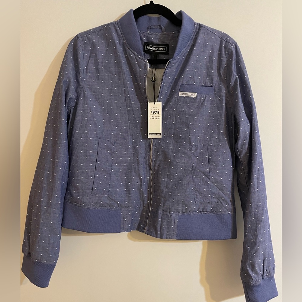 Members Only Cropped Polka-Dot Denim-like Jacket size Large